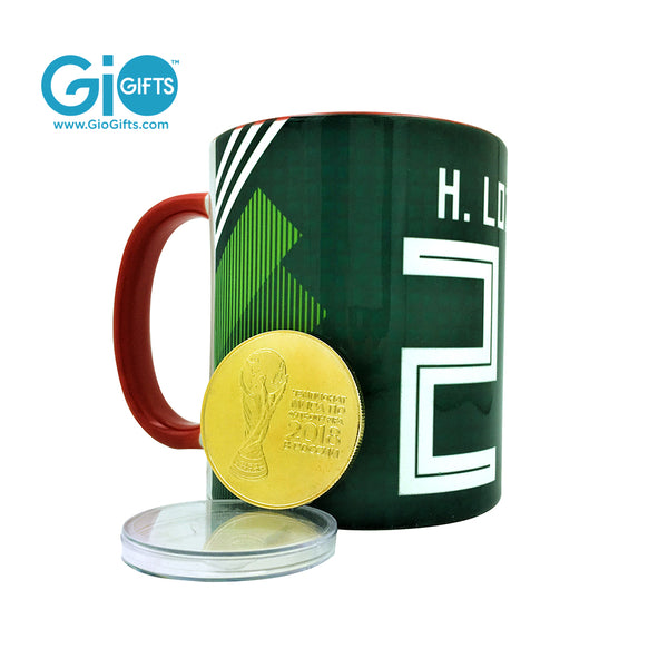 Hirving "Chucky" Lozano, Mexico 2018 World Cup Autographed Mug with Gold Coin - gio-gifts