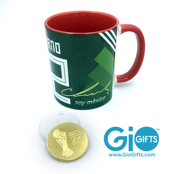 Hirving "Chucky" Lozano, Mexico 2018 World Cup Autographed Mug with Gold Coin - gio-gifts